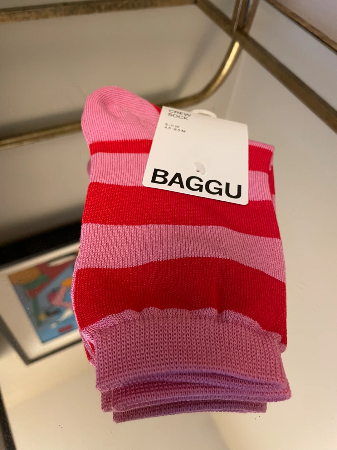 BAGGU Pink Stripe Crew Socks NEW with tags