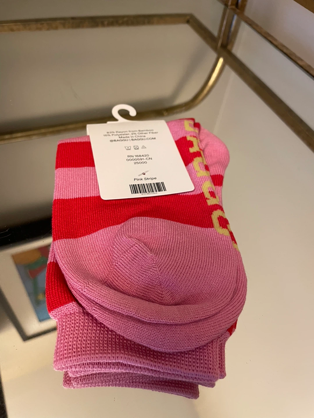 BAGGU Pink Stripe Crew Socks NEW with tags - photo 2