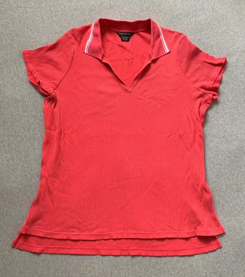 Addition Elle Coral Pink Ribbed Polo Shirt - Size 2X