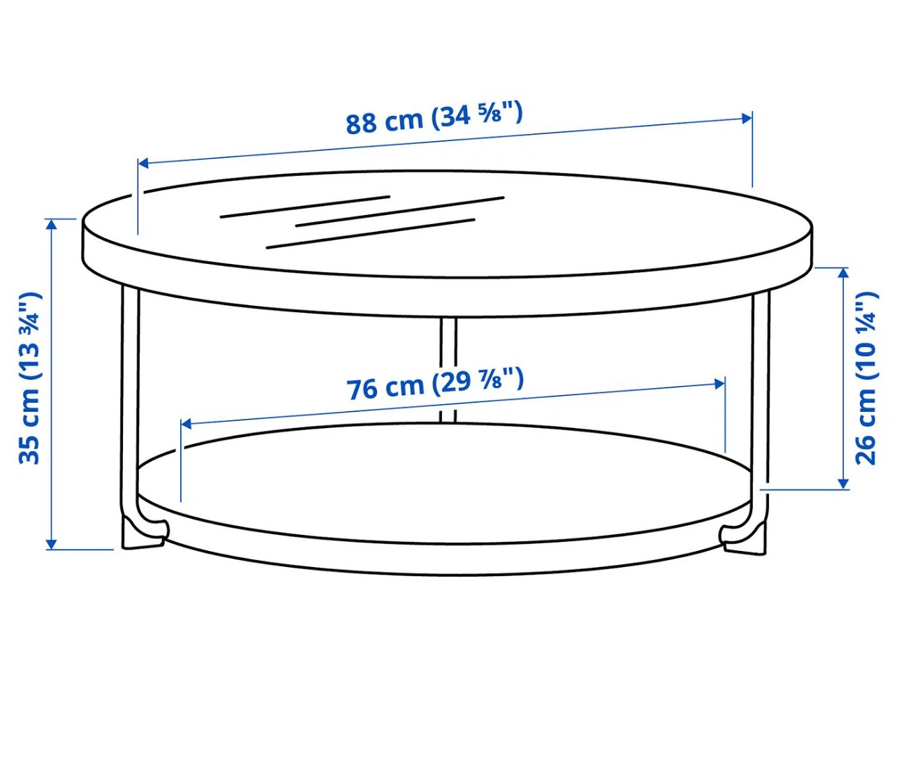 Round Coffee Table with Black Glass Top