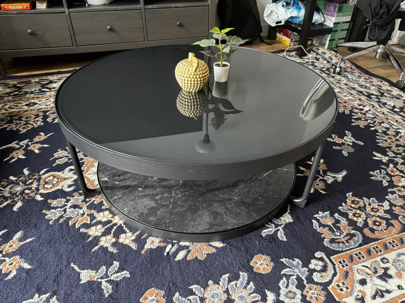 Round Coffee Table with Black Glass Top - photo 2
