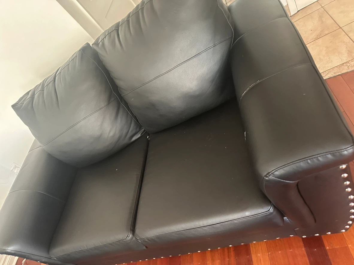 Black Faux Leather Loveseat with Studs