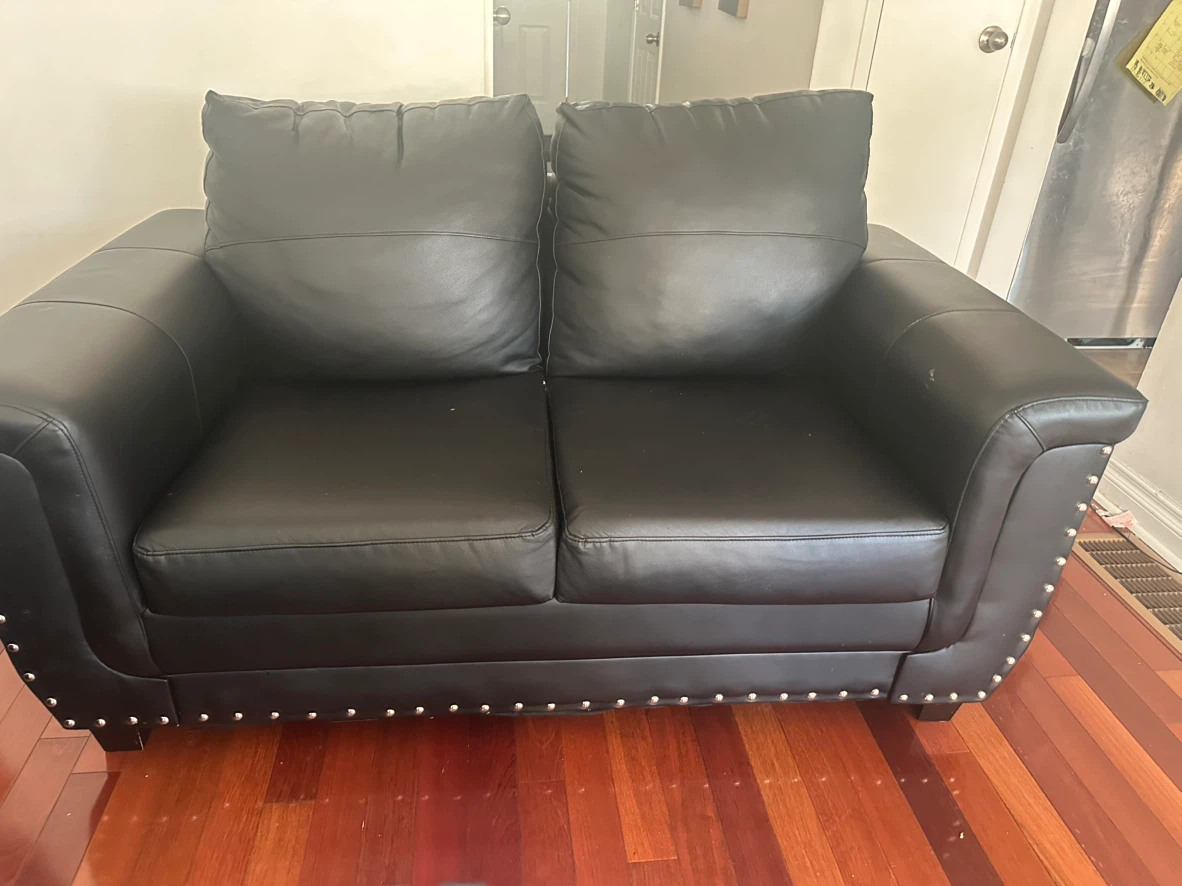 Black Faux Leather Loveseat with Studs - photo 2