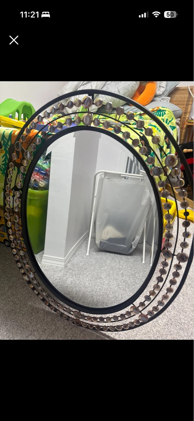 Decorative Oval Mirror with Beaded Frame