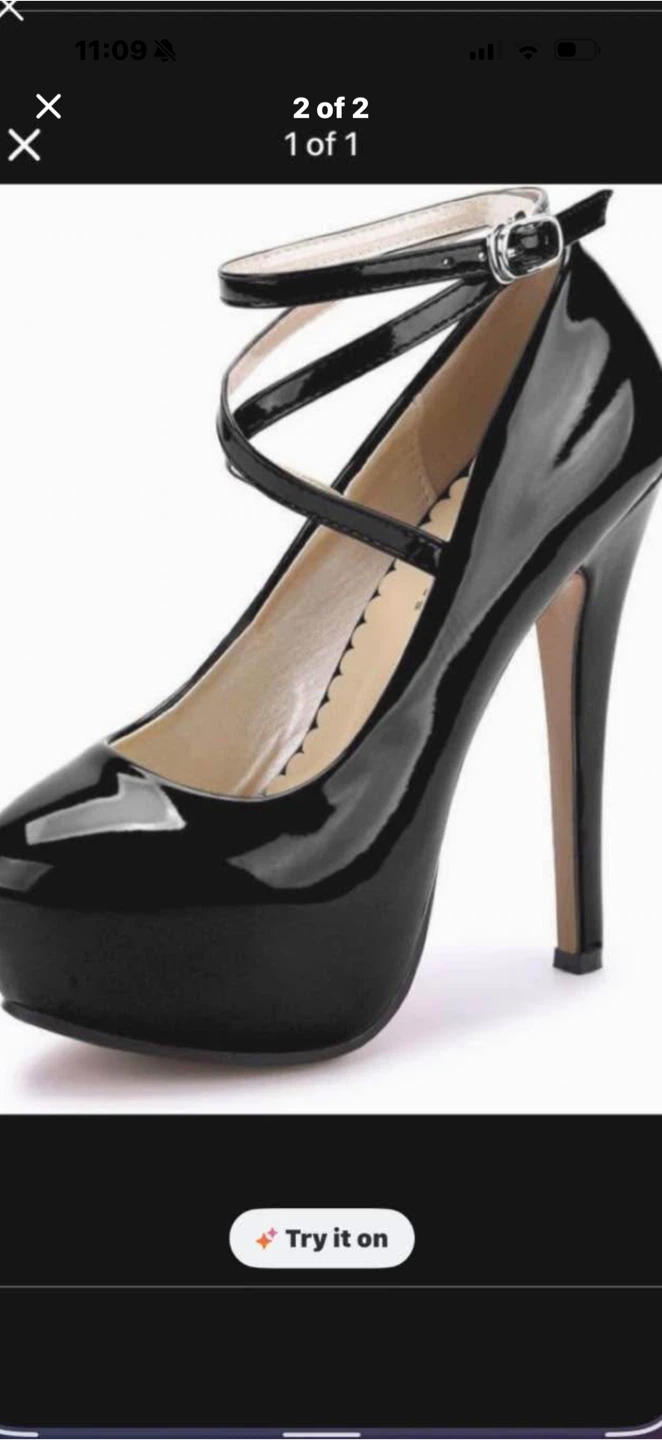 Black Patent Platform Heels with Ankle Strap