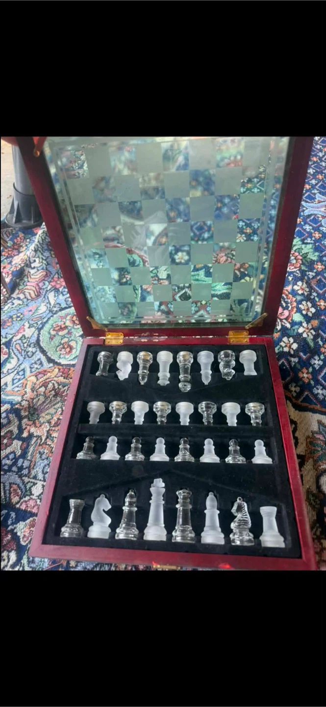 Glass Chess Set with Wooden Box