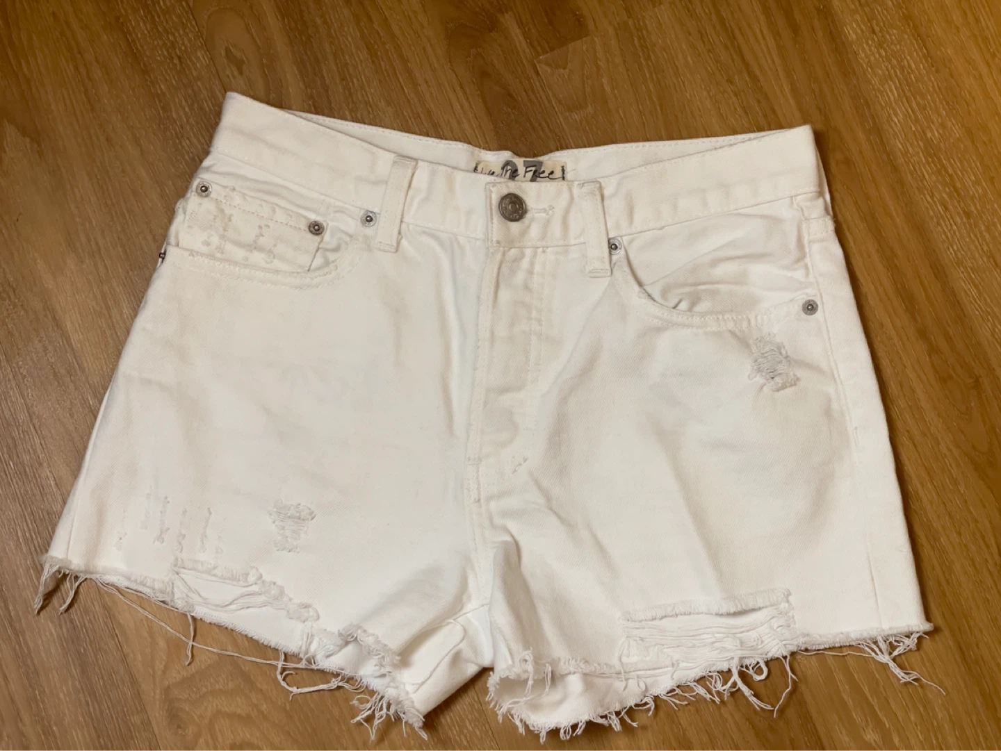 White Distressed Denim Shorts
