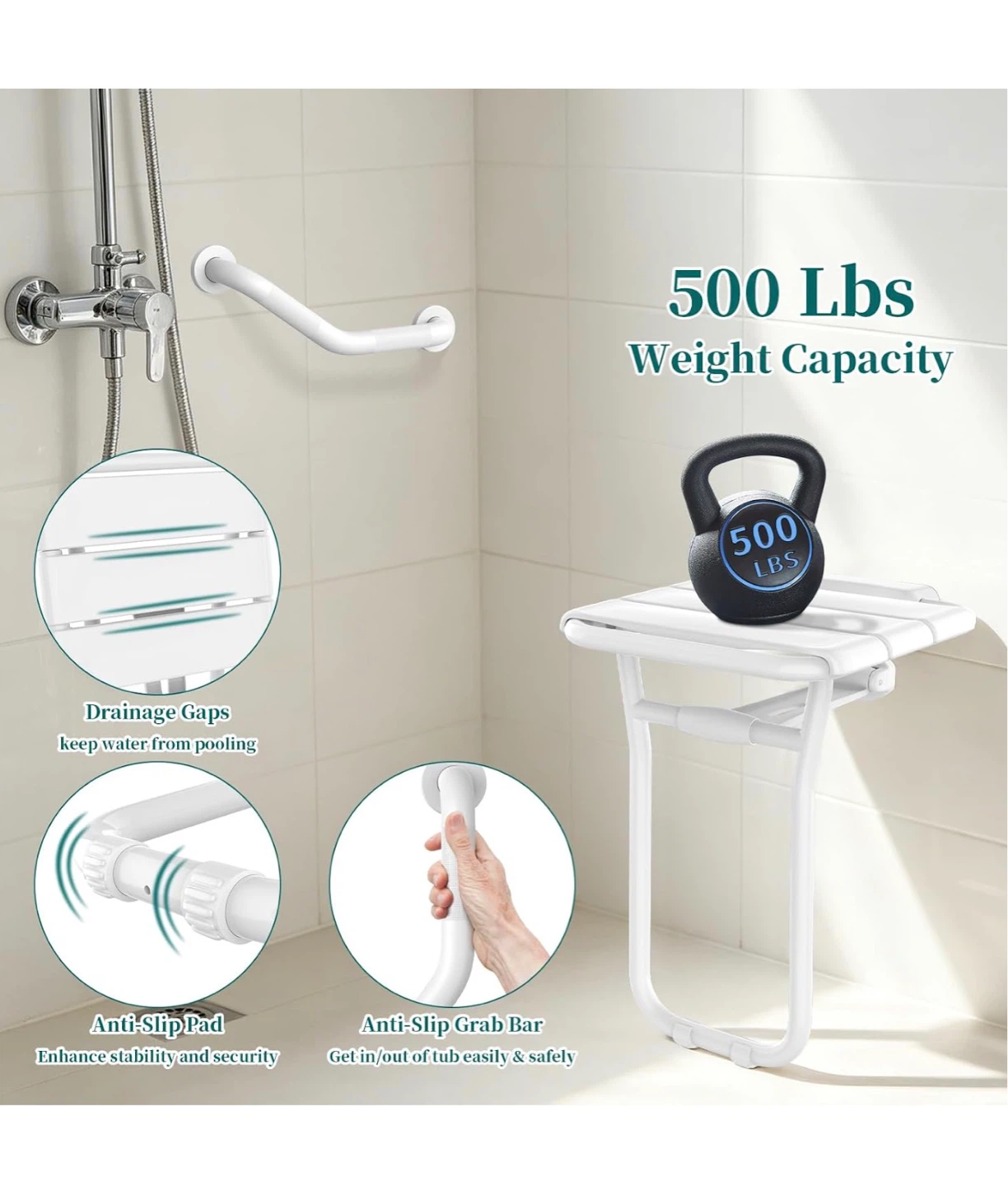 Folding Shower Seat and Grab Bar - photo 4