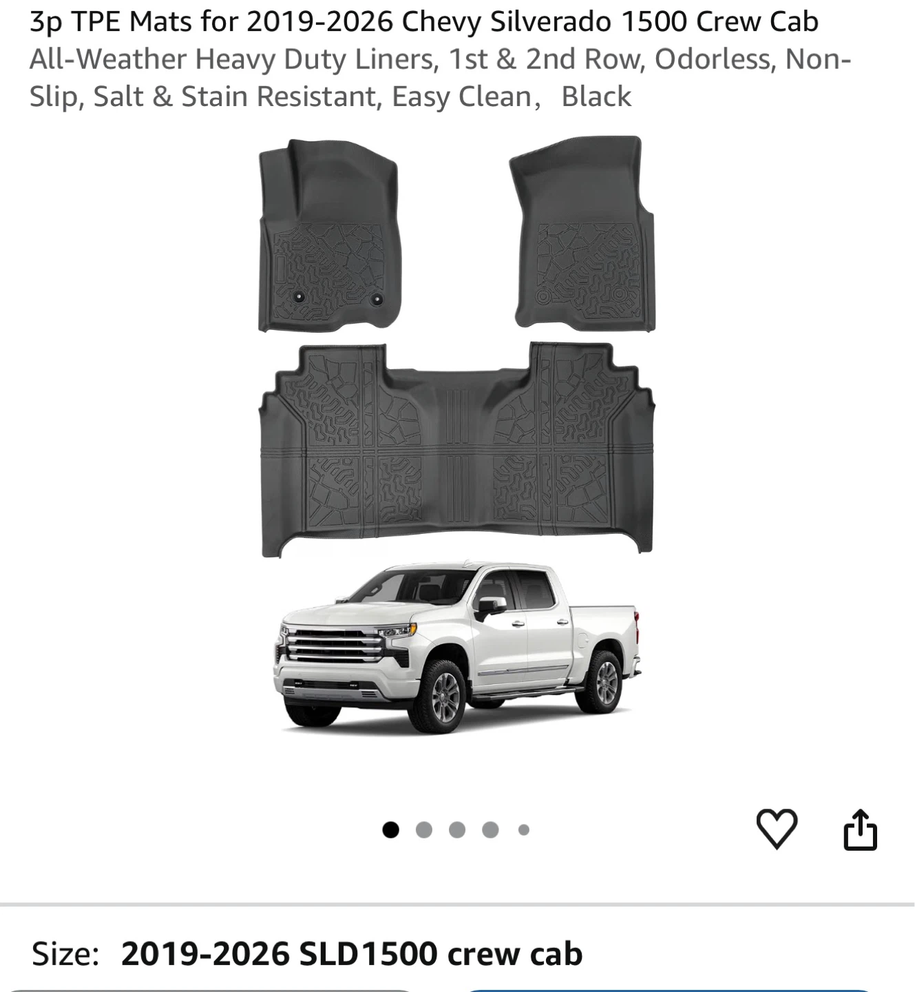 3p TPE Floor Mats for Chevy Silverado 1500 Crew Cab (2019-2026)