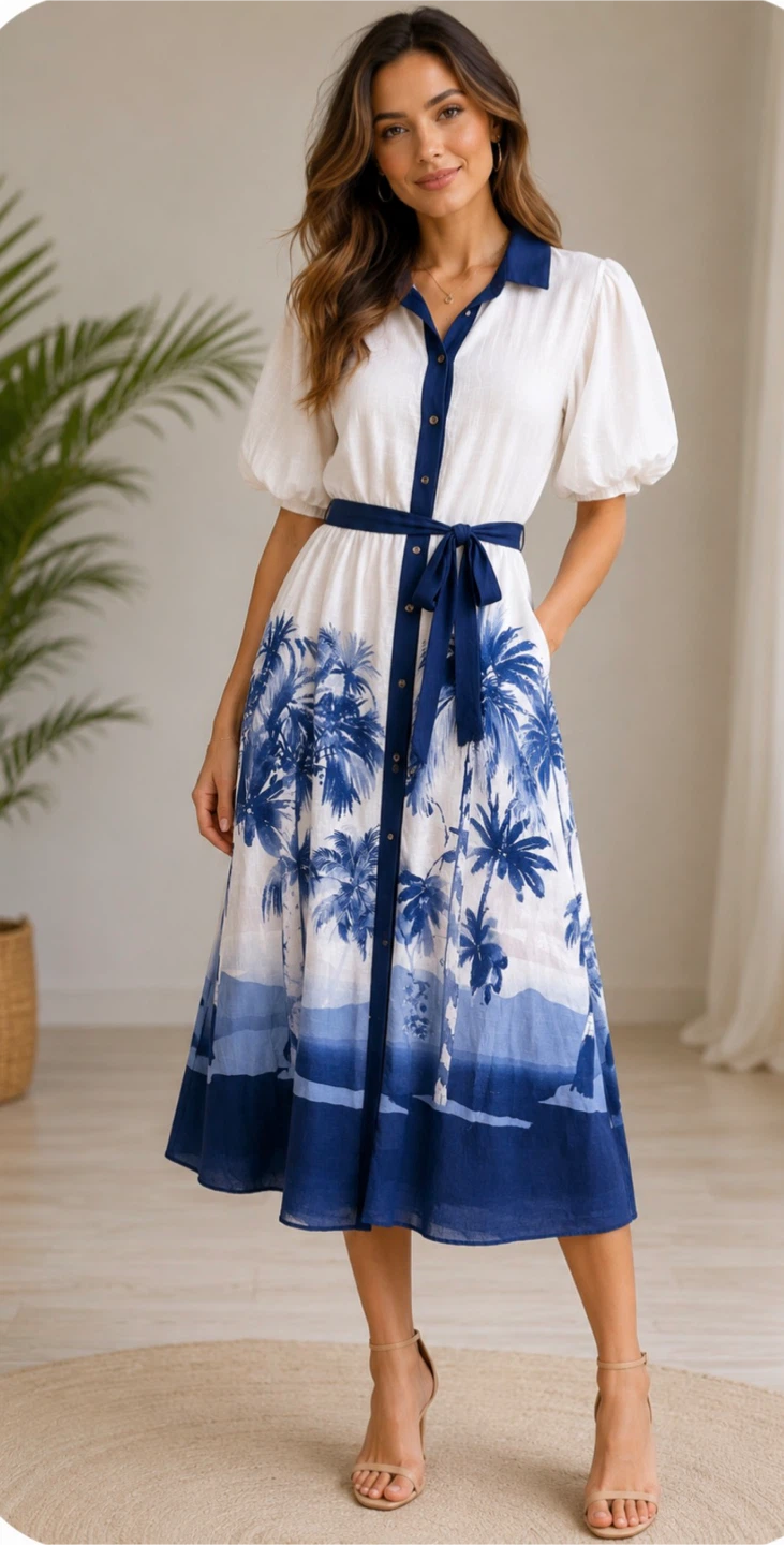 White Closet Tropical Print Midi Dress