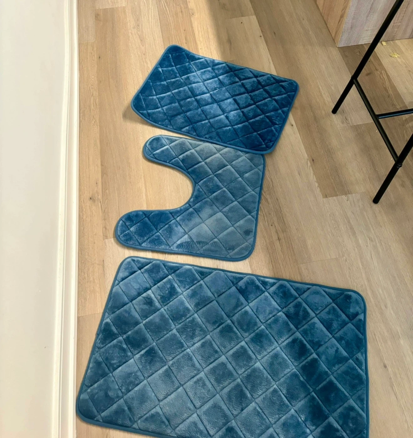 Blue Quilted Bath Mat Set
