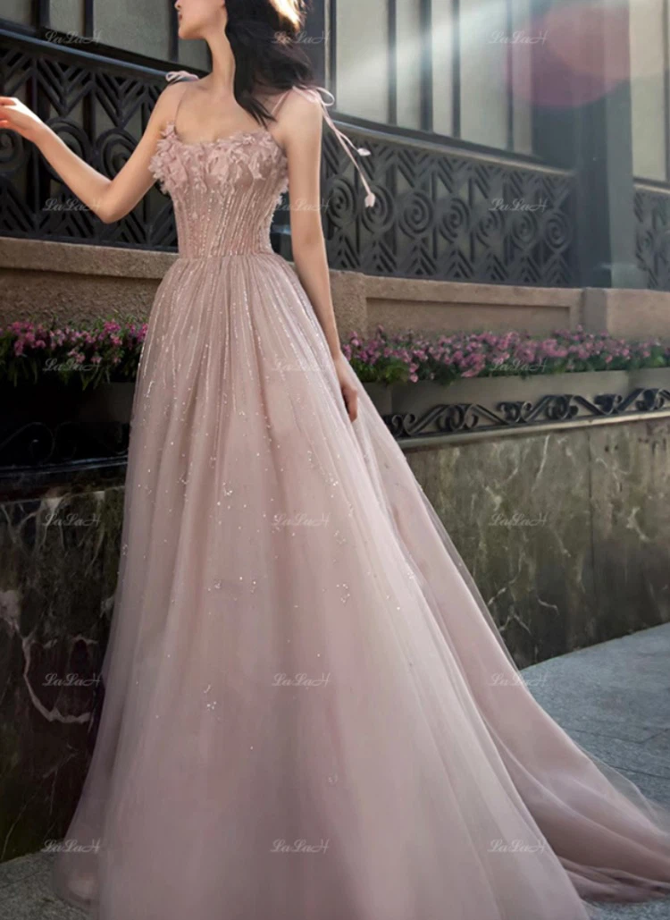 Blush Pink Princess Ball Gown / Formal Dress with Train