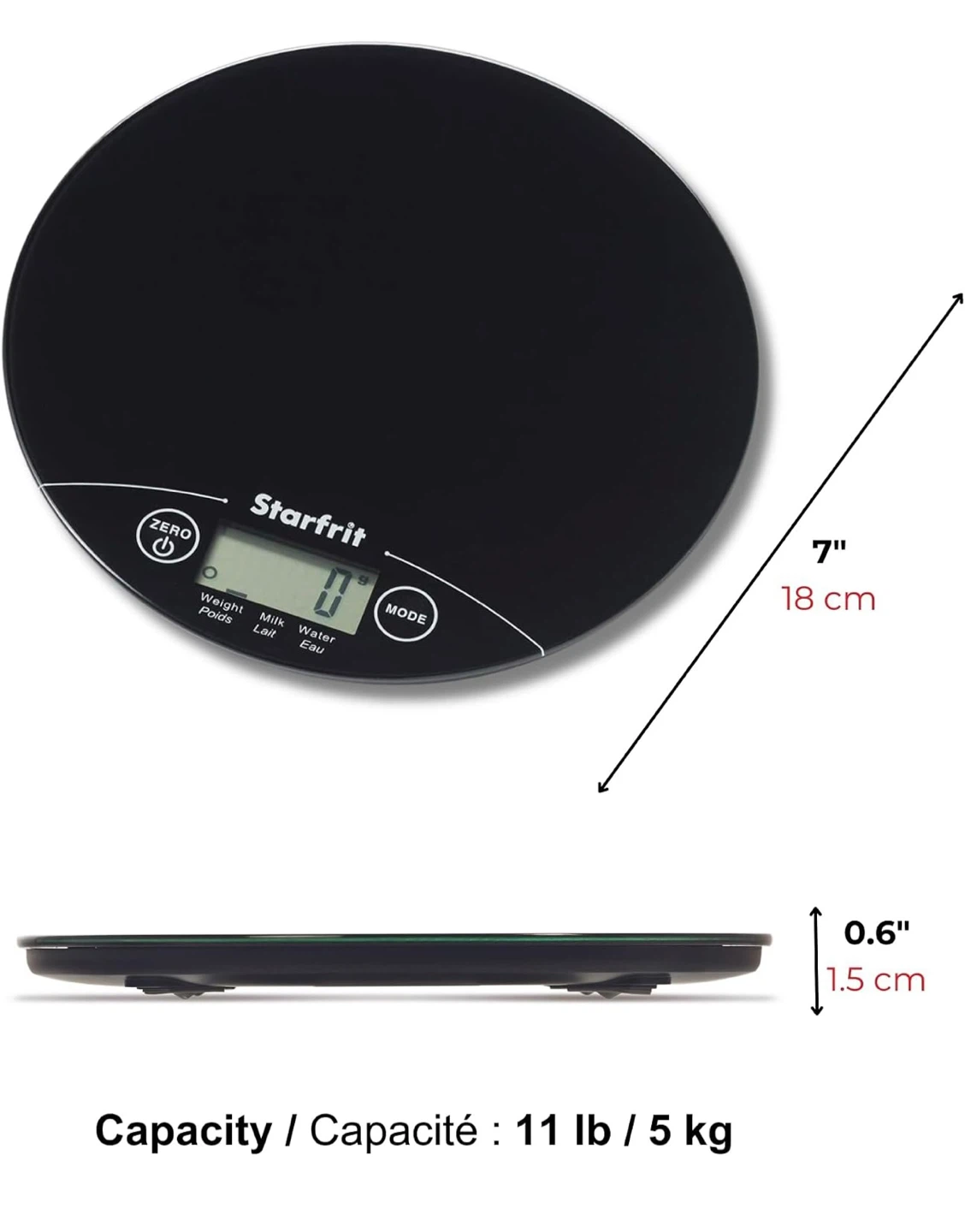 Starfrit Black Digital Kitchen Scale 7" x 0.6" - photo 3