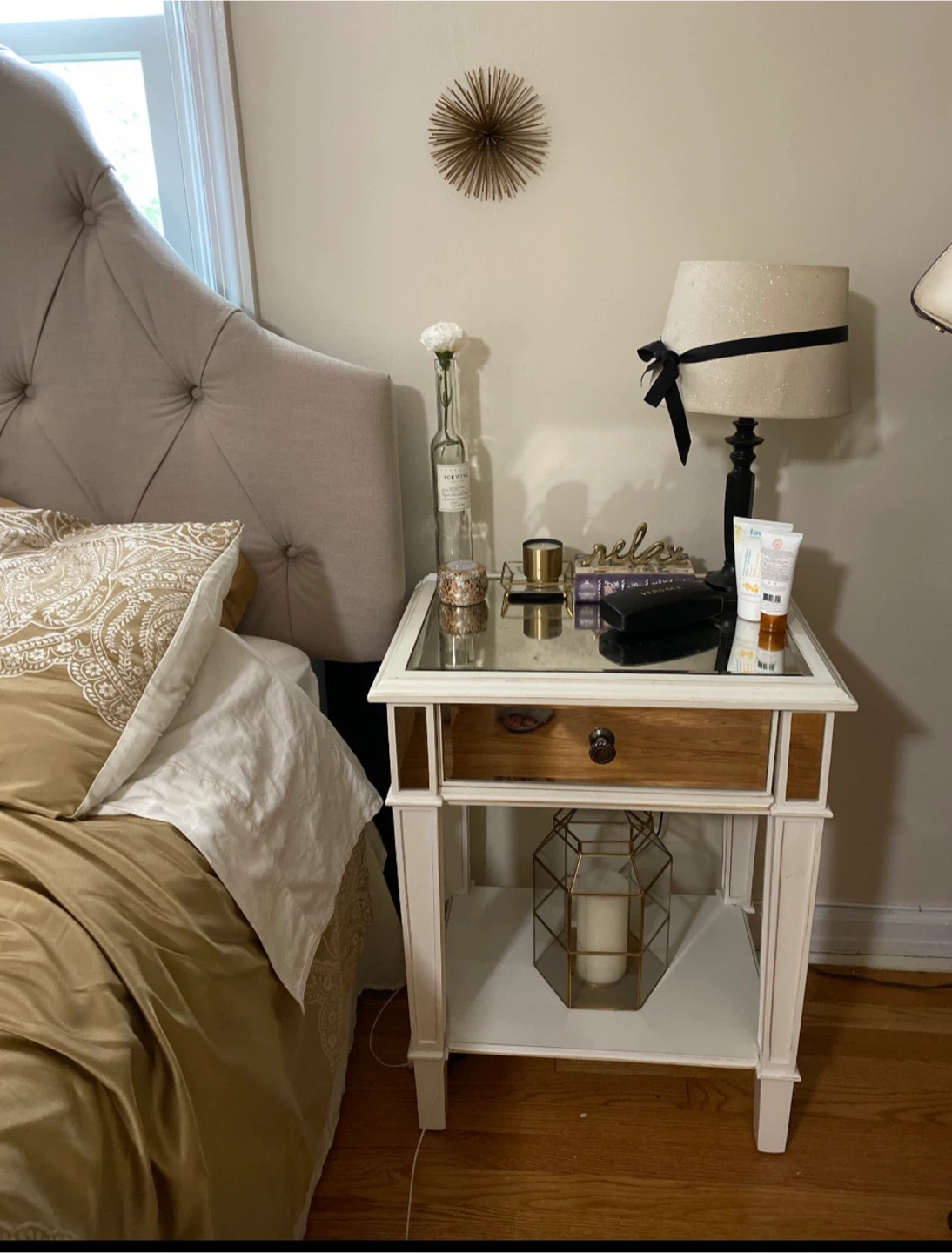 Mirrored and off white Night Stand