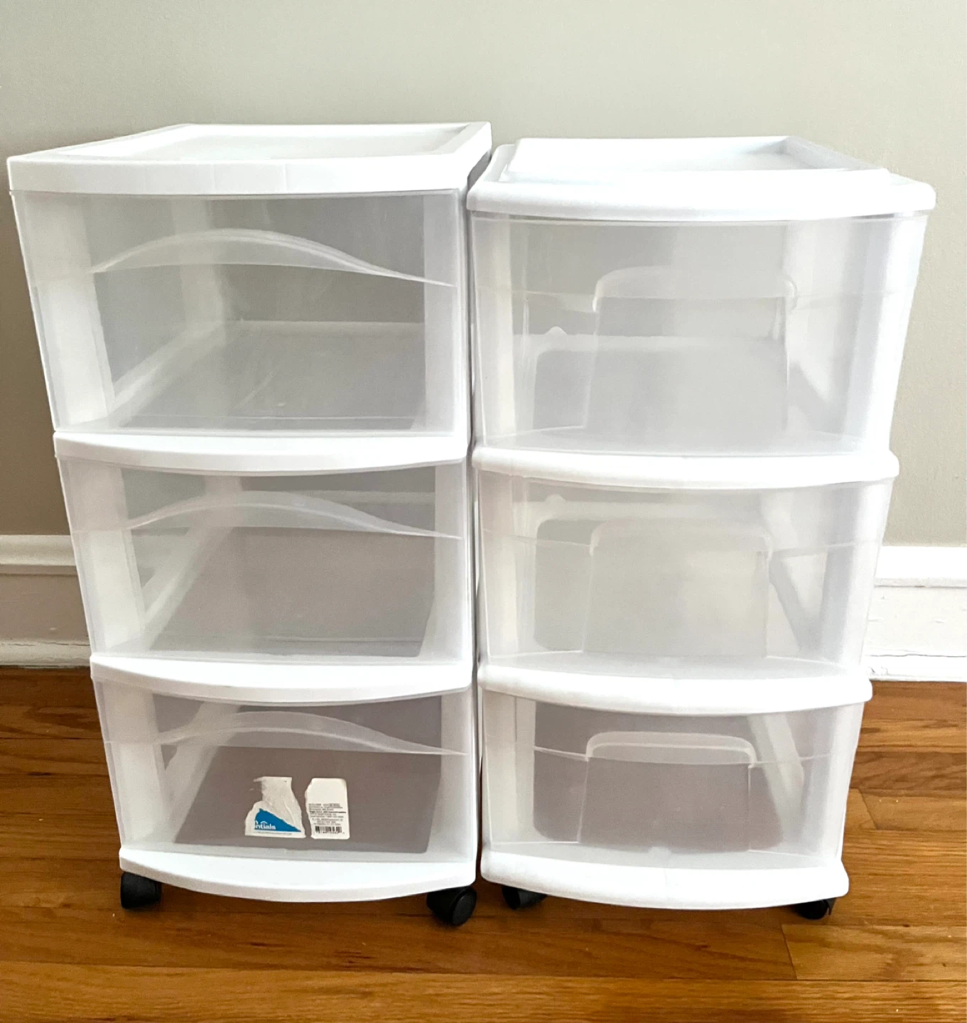 2 White 3-Drawer Plastic Storage Carts