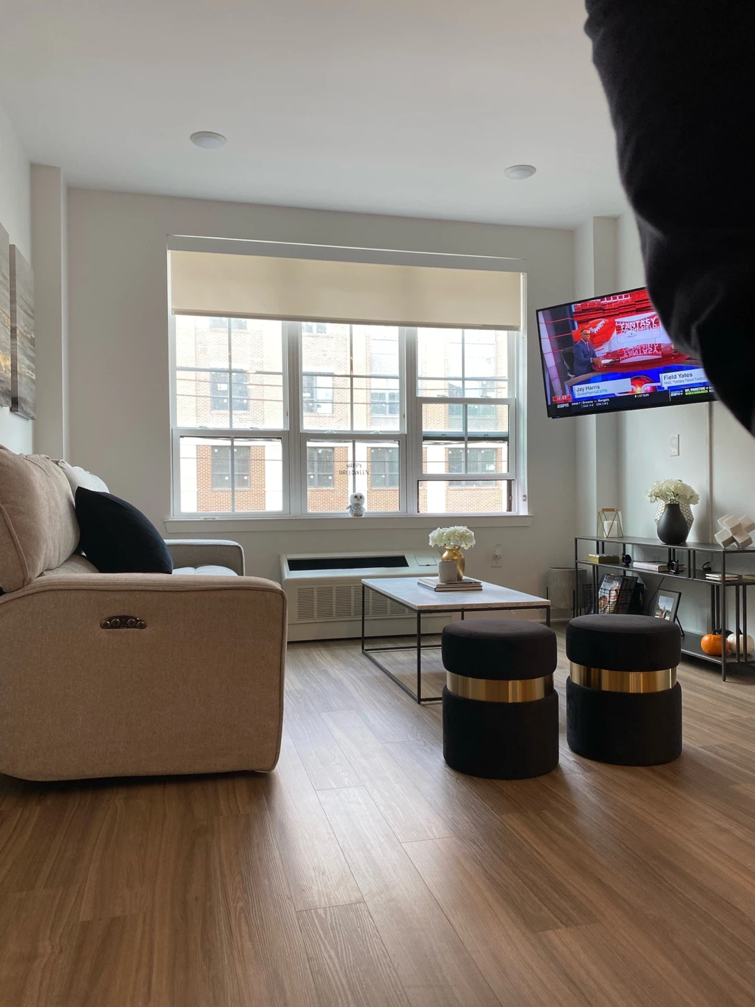 2 Black Velvet Ottomans / Stools / Seats with Gold detail - photo 2