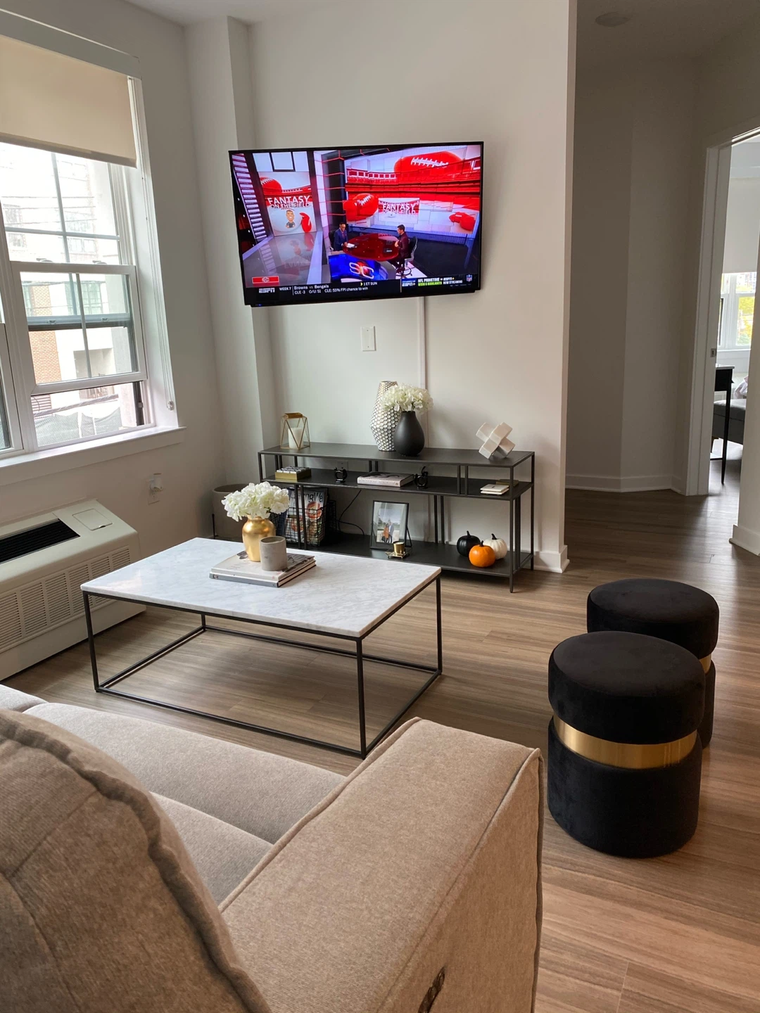 2 Black Velvet Ottomans / Stools / Seats with Gold detail - photo 3
