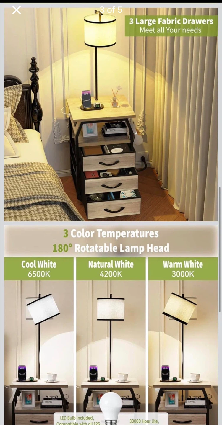 Set of 2 Nightstand with integrated Lamp and charging station - photo 3