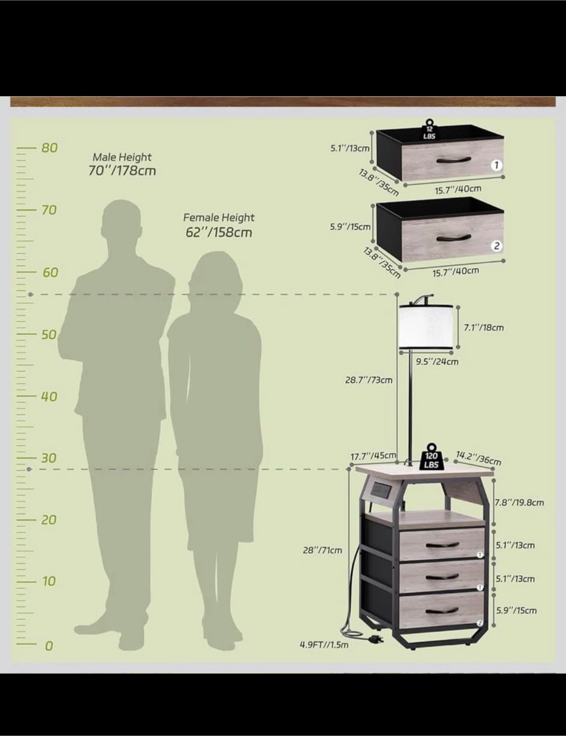 Set of 2 Nightstand with integrated Lamp and charging station - photo 4