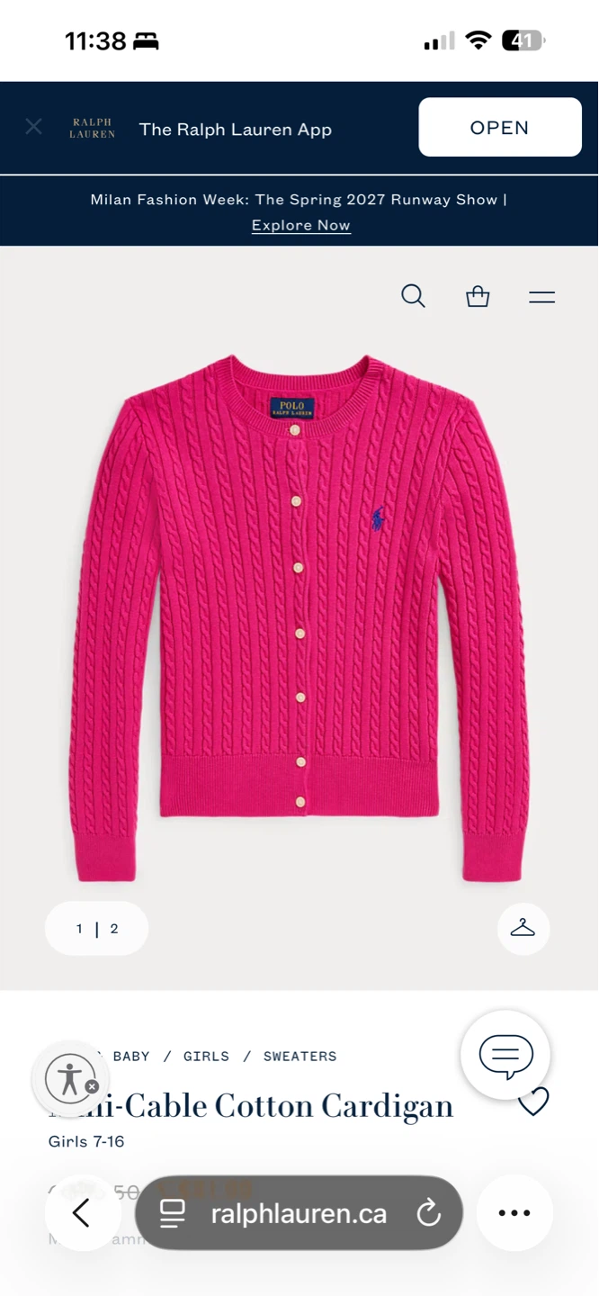 Polo Ralph Lauren Girls' Cable Knit Cotton Cardigan
