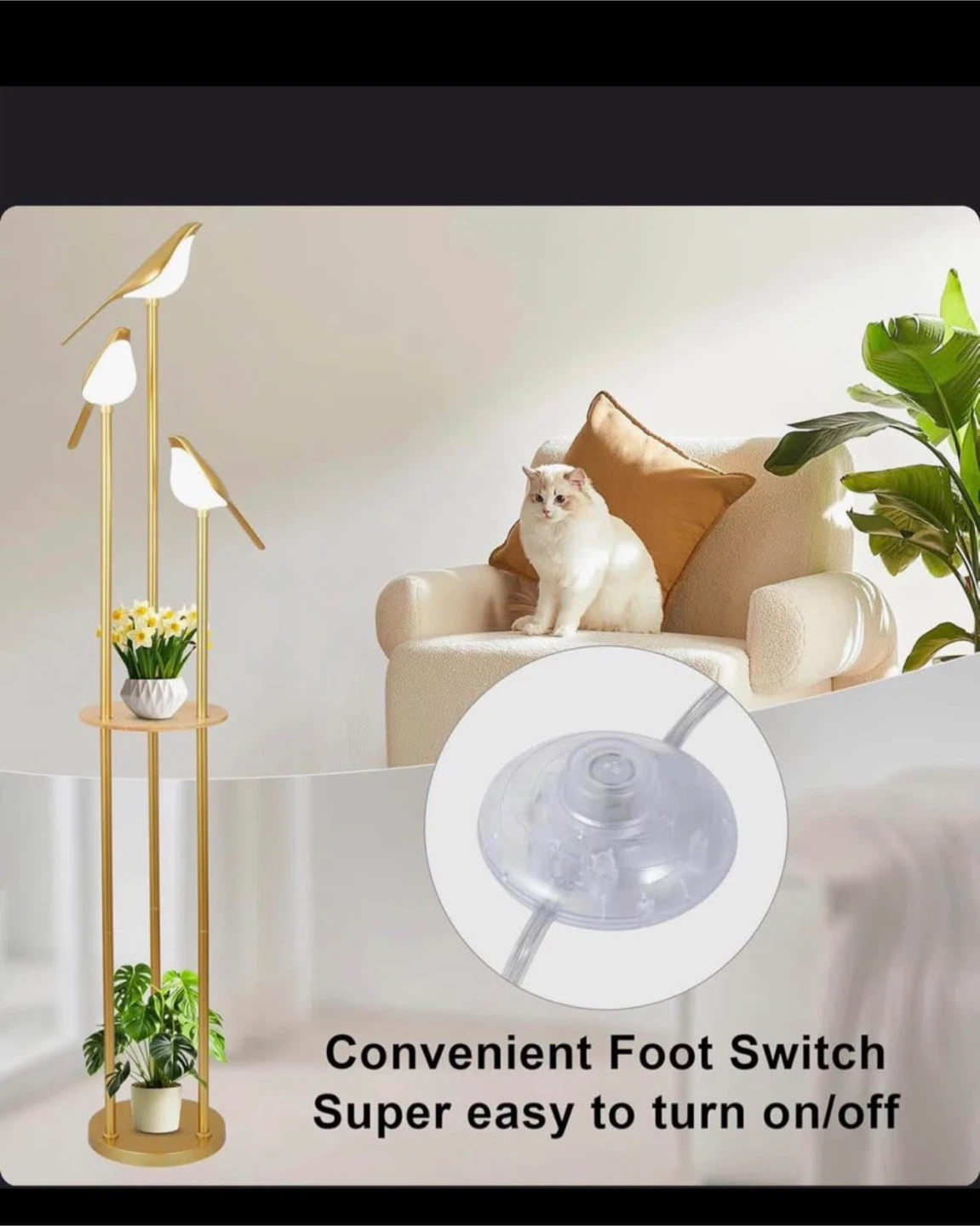 Gold 3 -Bird Floor Lamp with Shelves with 3 LED Bird lights - photo 3