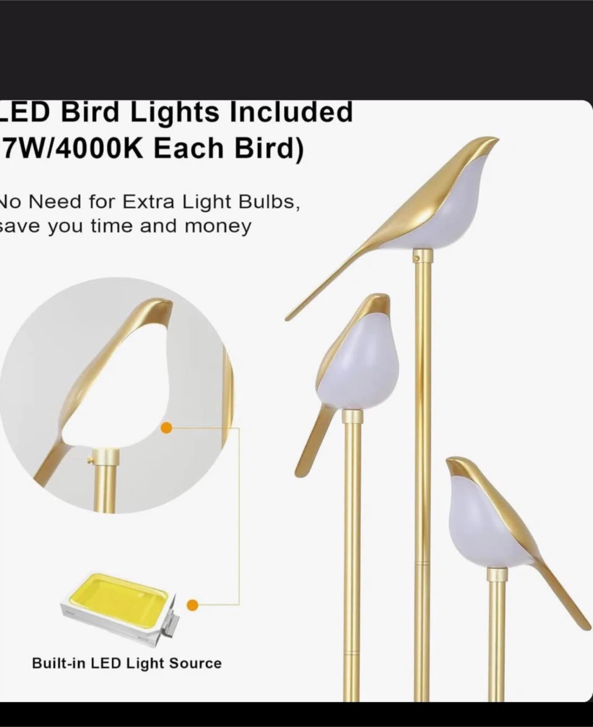 Gold 3 -Bird Floor Lamp with Shelves with 3 LED Bird lights - photo 4