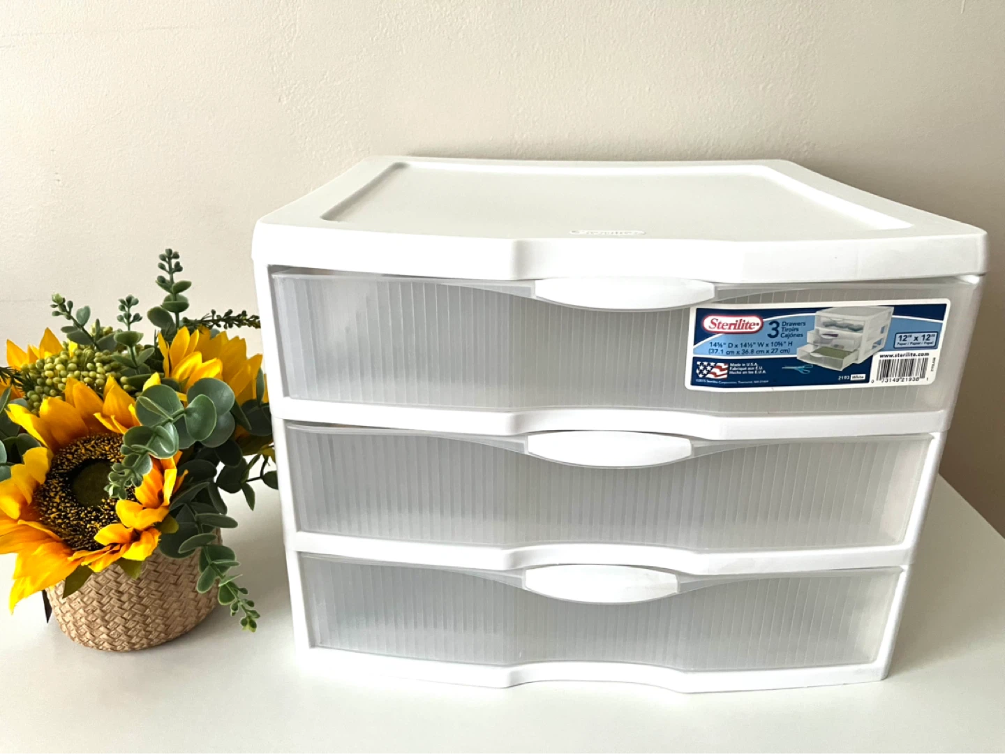 Sterilite 3 Drawer Organizer White 12" x 12"