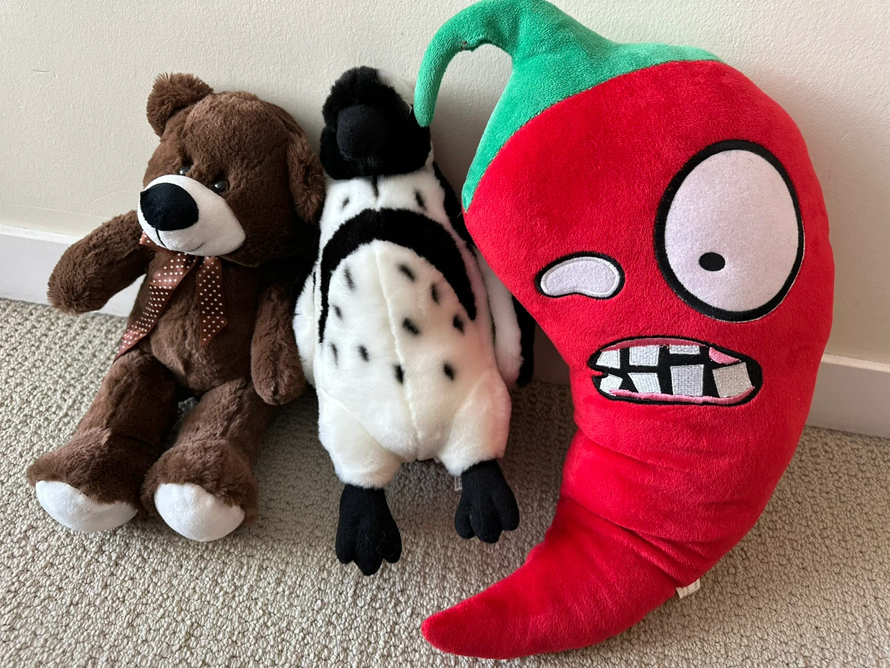 Plush Toys: Brown Bear, Penguin & Red Chili Pepper