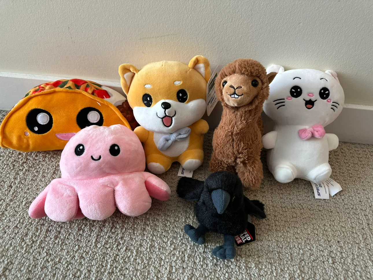 Set of 5 Cute Plush Toys - Taco, Dog, Llama, Cat, Octopus