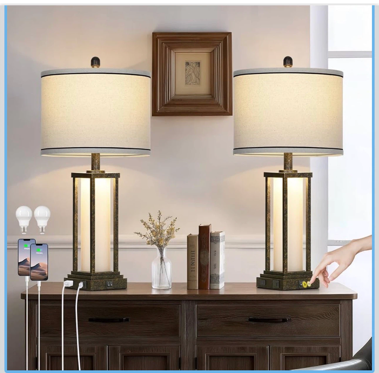 Industrial Farmhouse Style Table Lamps with USB Ports