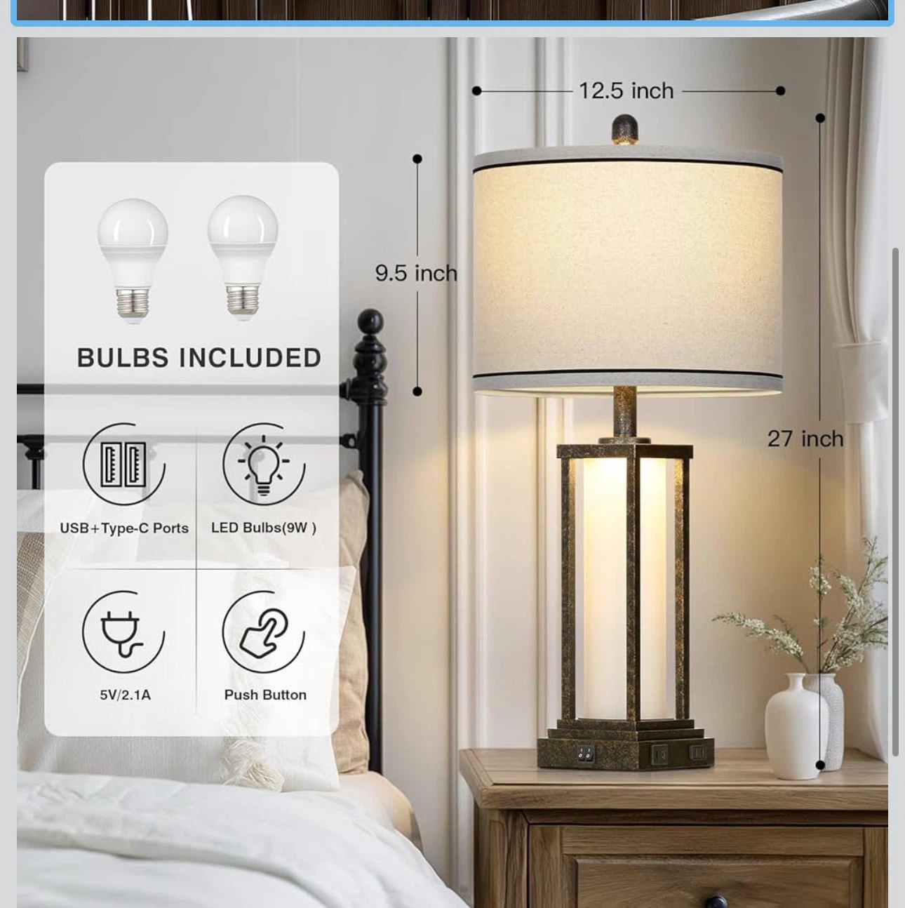 Industrial Farmhouse Style Table Lamps with USB Ports - photo 3