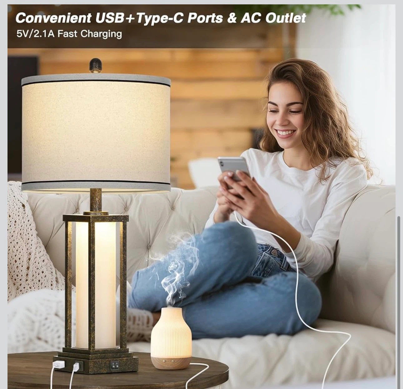 Industrial Farmhouse Style Table Lamps with USB Ports - photo 4