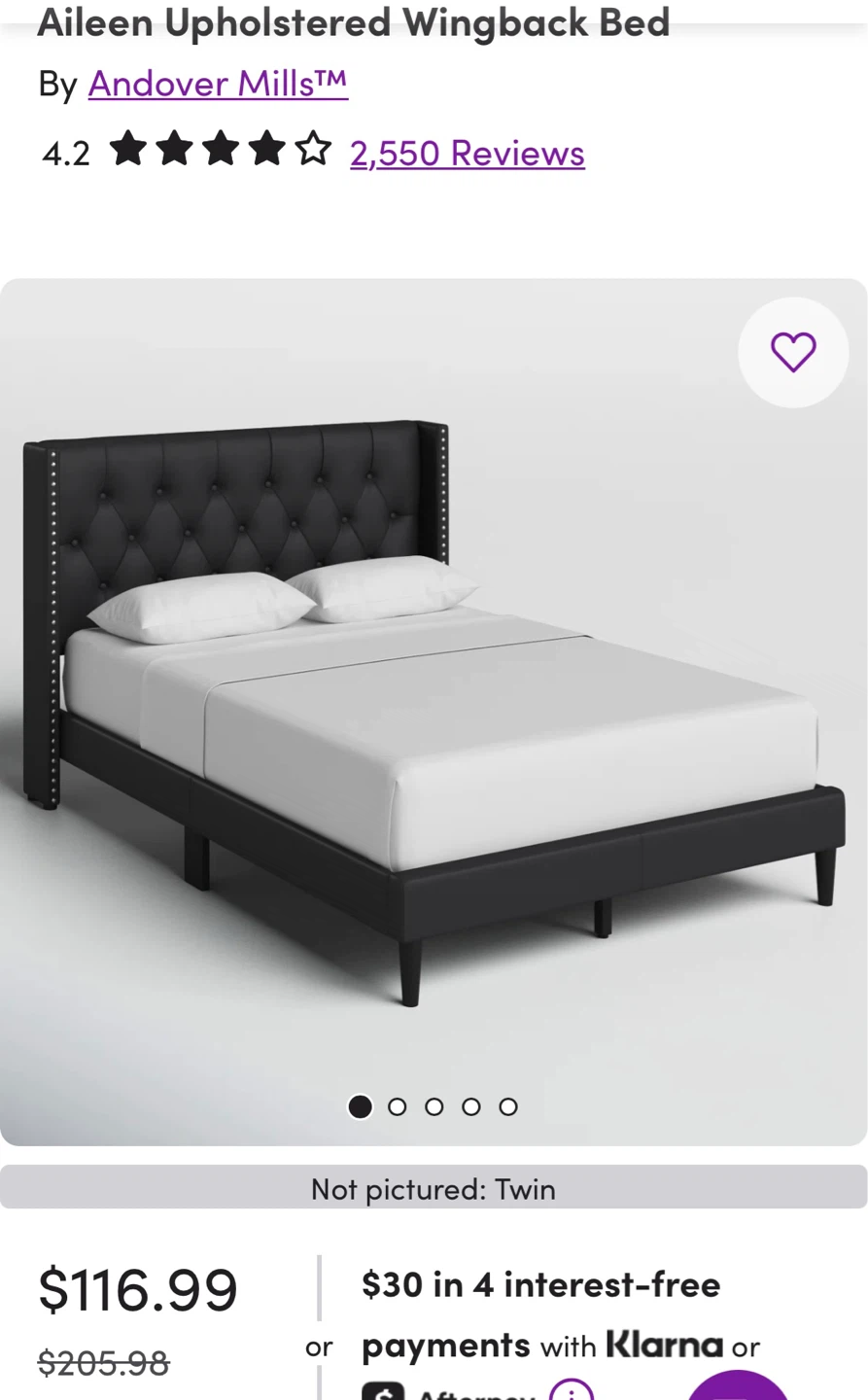 Andover Mills Aileen Upholstered Wingback Bed Frame - Black