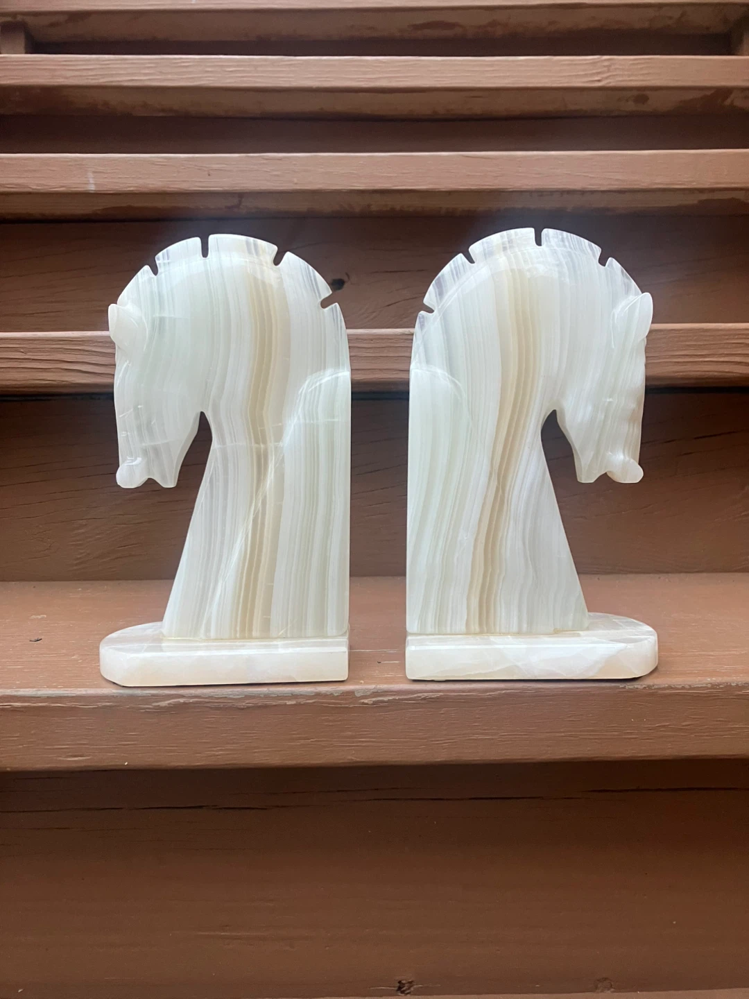 Vintage Onyx Horse Head Bookends - 8.5” x 5”