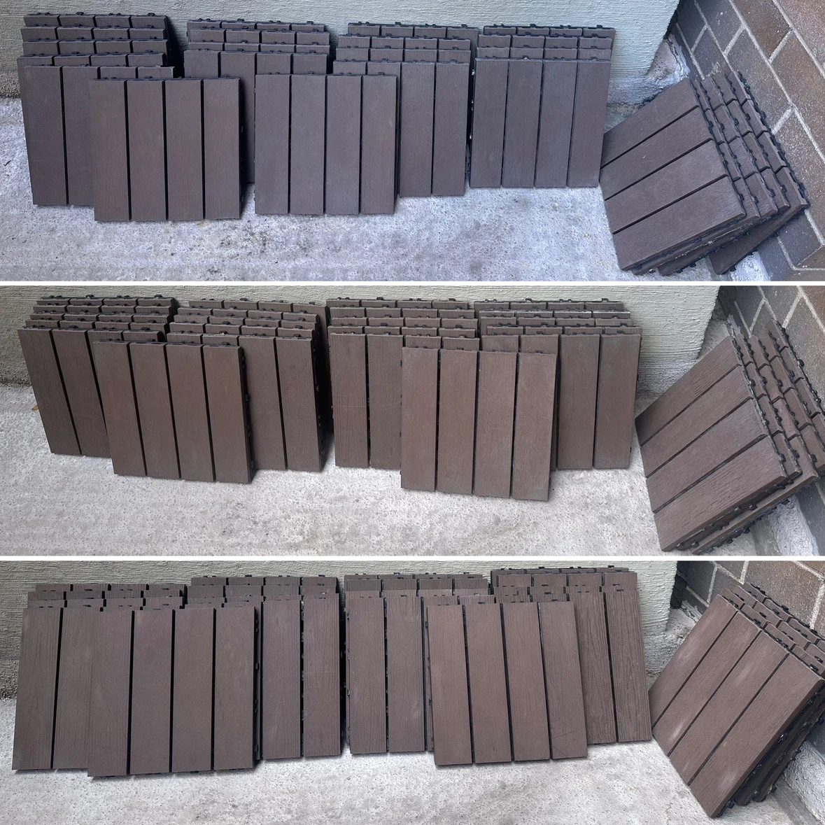 85 Composite Interlocking Deck Tiles 12x12” EA (85 s ft) Brown