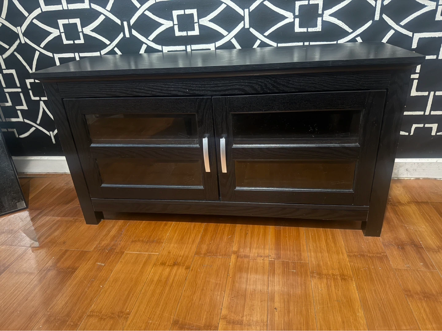 Black TV Stand with Glass Doors