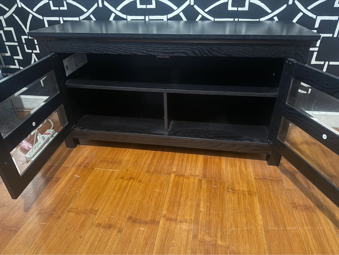 Black TV Stand with Glass Doors - photo 2