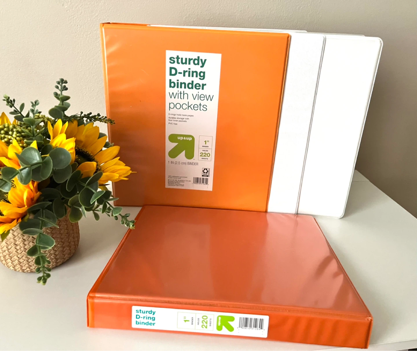 Up & Up Sturdy D-Ring Binder with View Pockets Orange 1 Inch