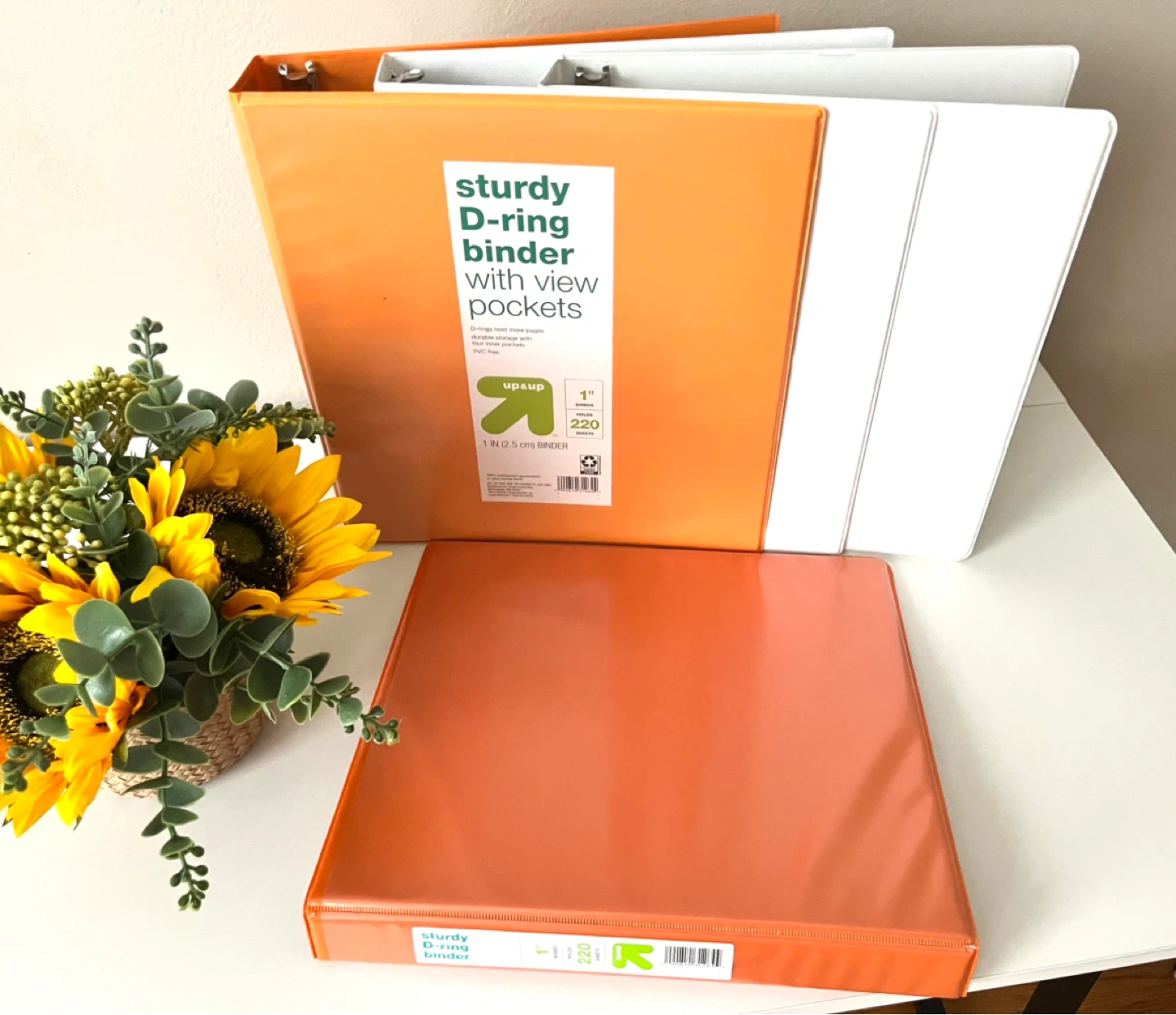 Up & Up Sturdy D-Ring Binder with View Pockets Orange 1 Inch - photo 2