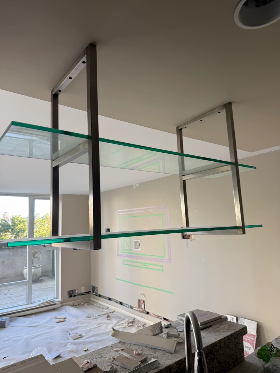 Floating Glass and Metal Shelving Unit