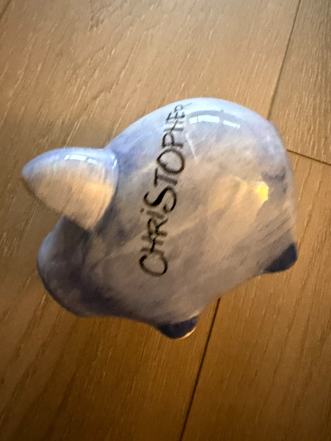 Blue Piggy Bank with 'CHRISTOPHER' written on it - photo 2