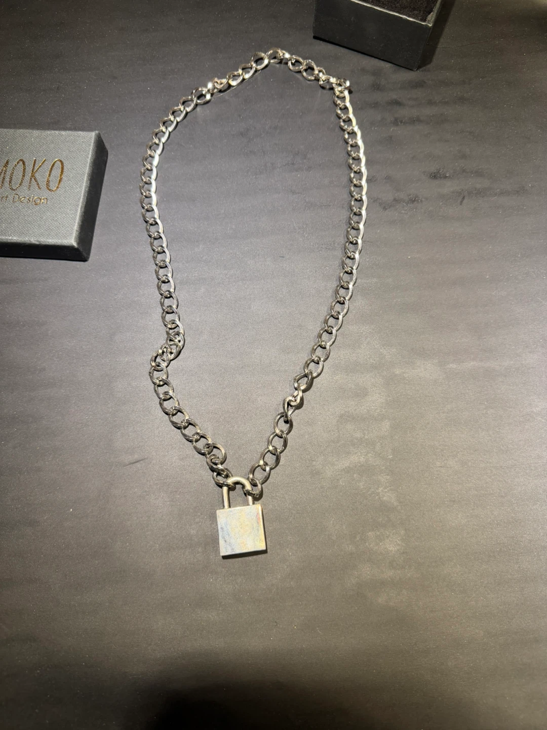 MOKO Art Design Silver Chain Necklace with Lock Pendant