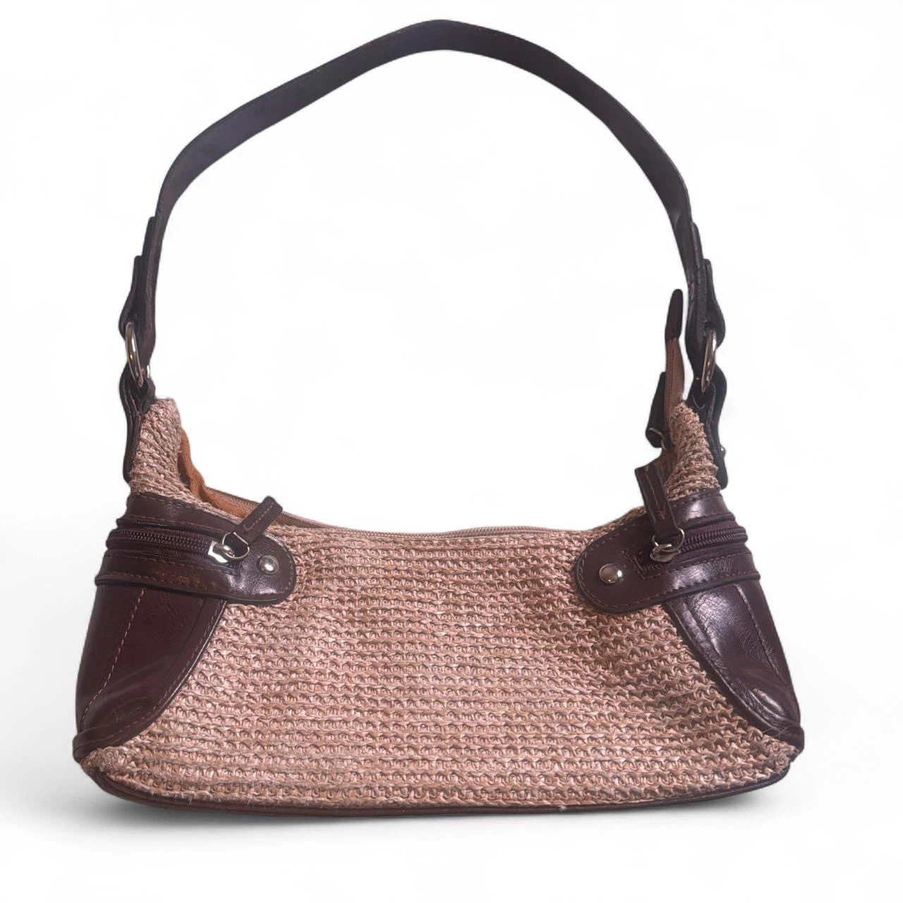 Straw and Leather Shoulder Bag