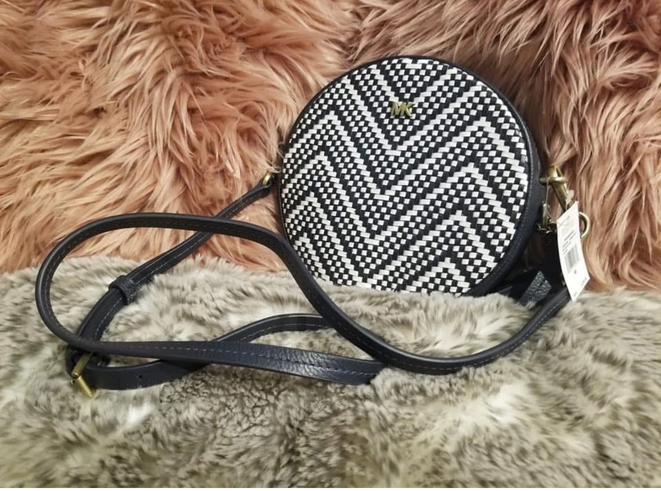 Michael Kors Round Crossbody Bag - Black & White Chevron