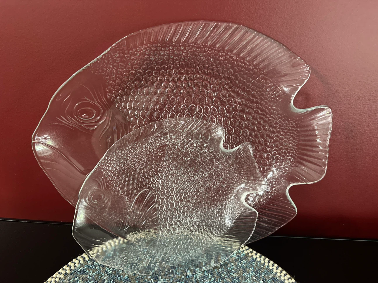 1970s Arcoroc France Poisson Fish Plate Clear- Serving Set Of 2 - photo 2