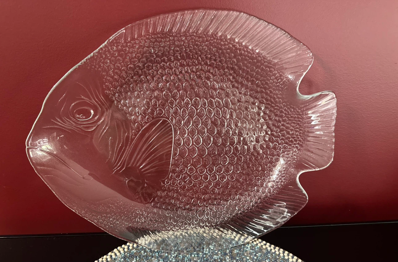 1970s Arcoroc France Poisson Fish Plate Clear- Serving Set Of 2 - photo 4