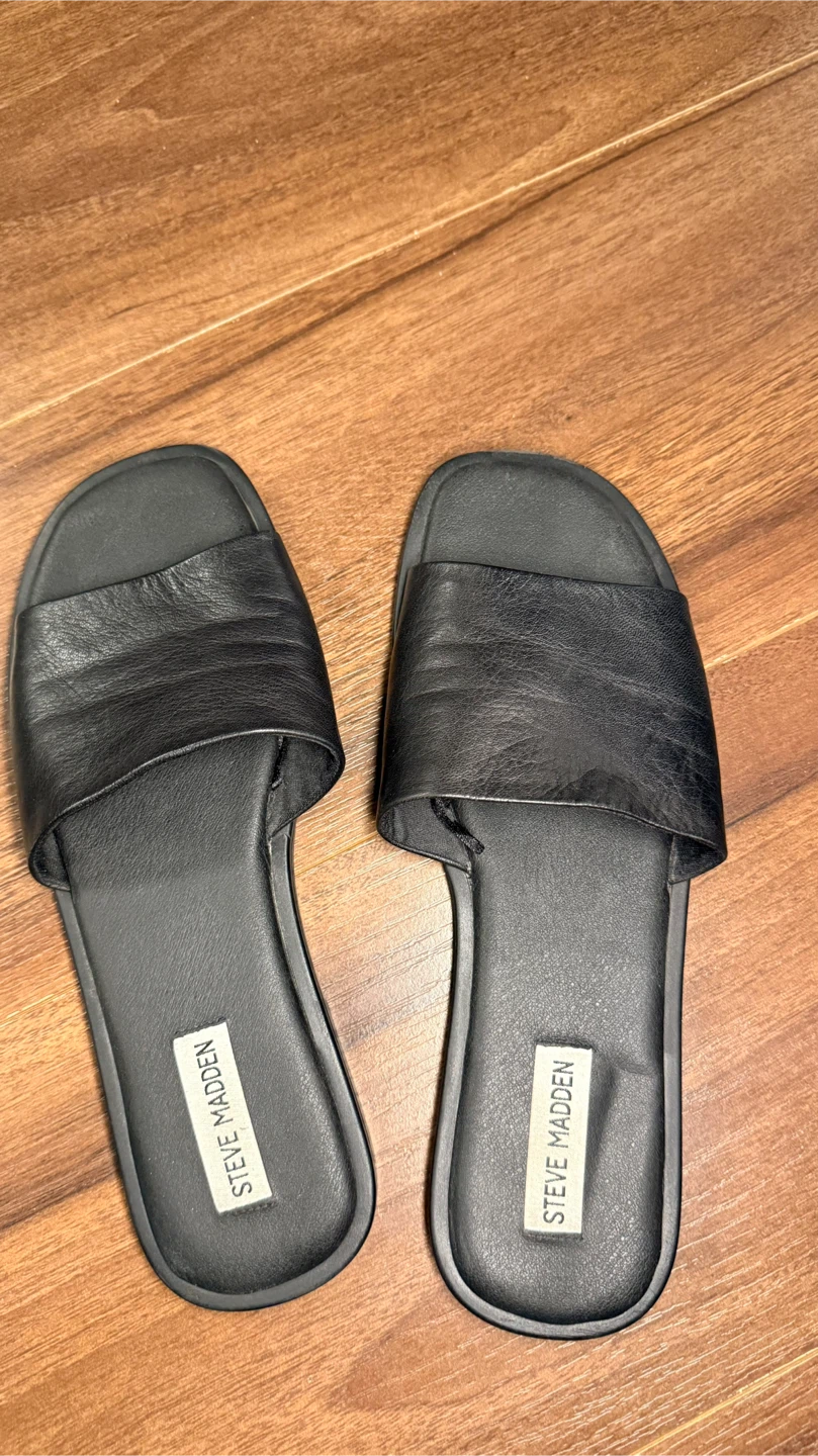 Steve Madden Black Leather Slide Sandals, Size 40