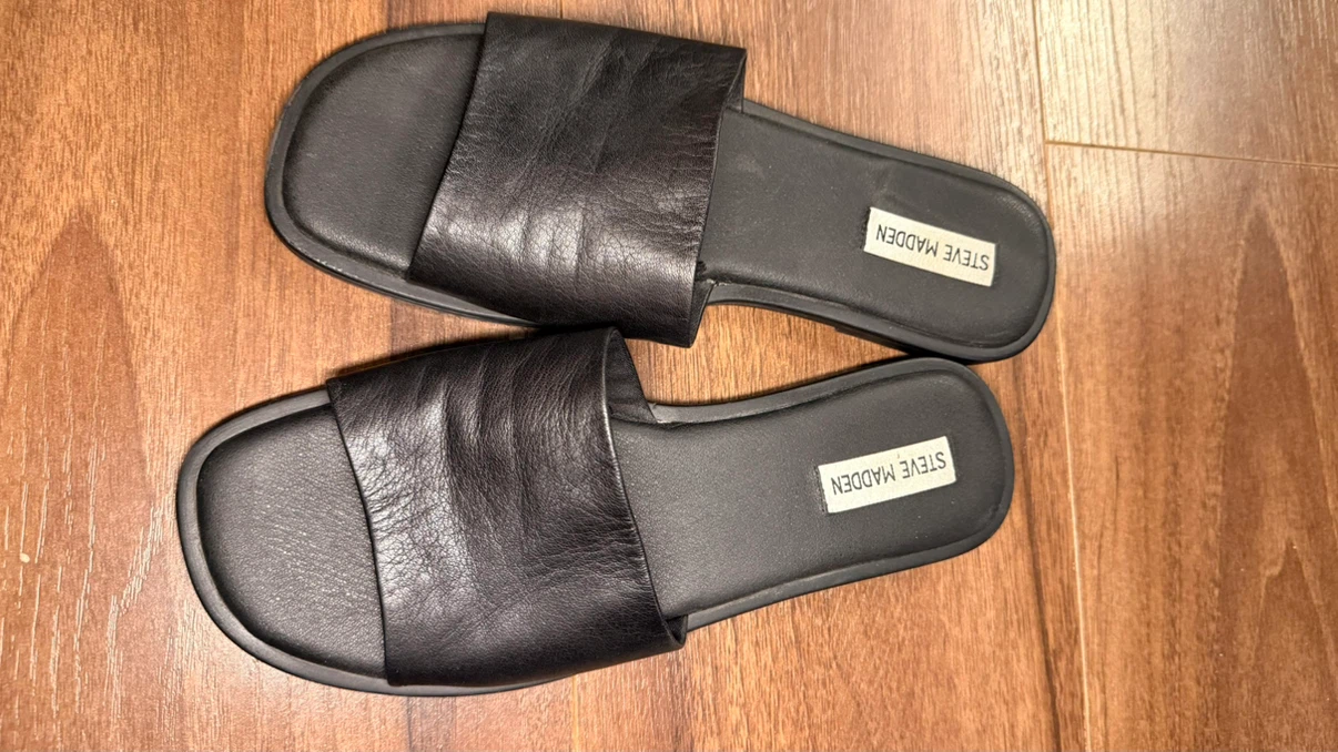 Steve Madden Black Leather Slide Sandals, Size 40 - photo 2
