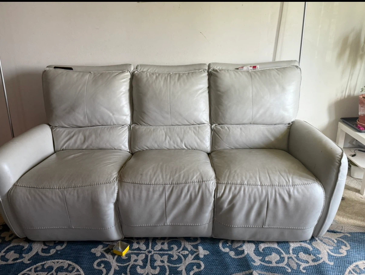 Gray Leather Reclining Sofa - photo 3