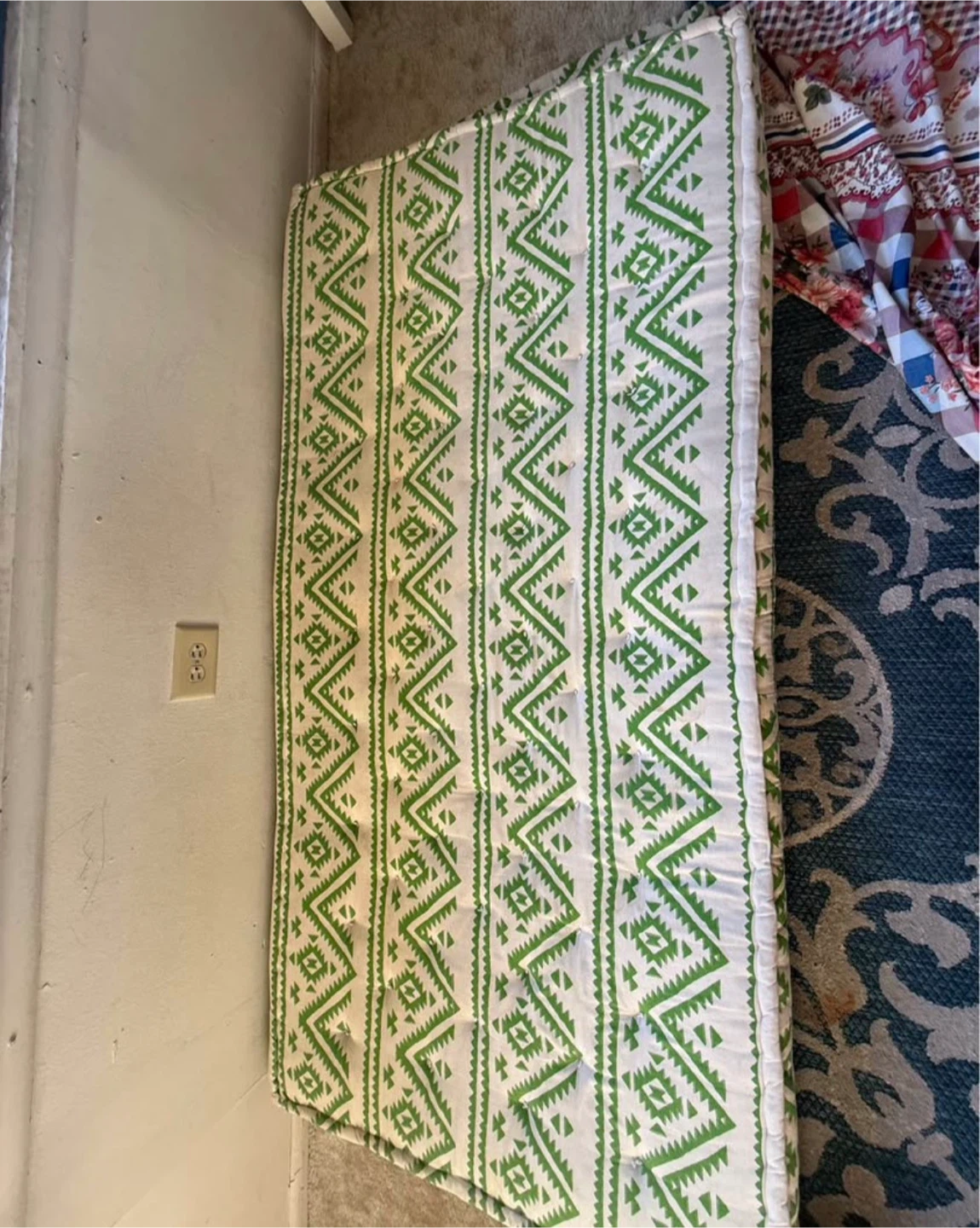 Green and White Geometric Print Futon Mattress